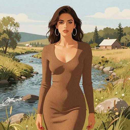 Hourglass Woman in Earthy Knit Dress