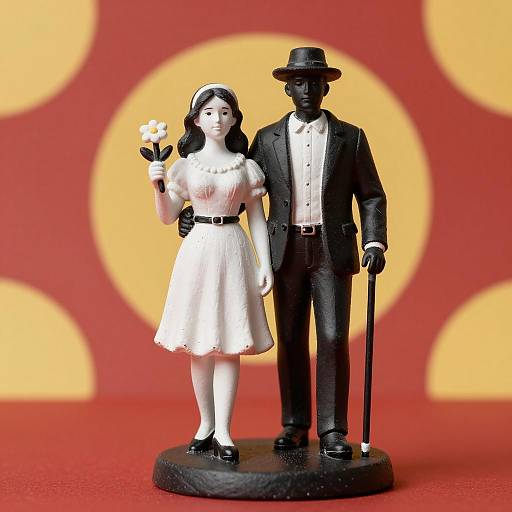 Elegant Figurines on Bold Red Backdrop