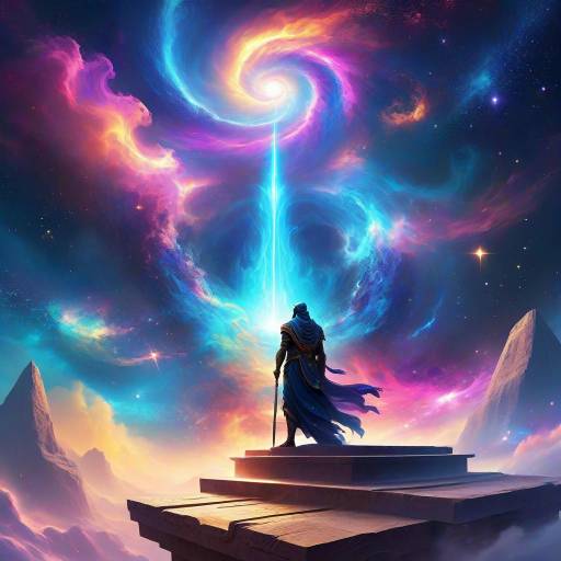 Mystical Figure Gazing at Cosmic Vortex