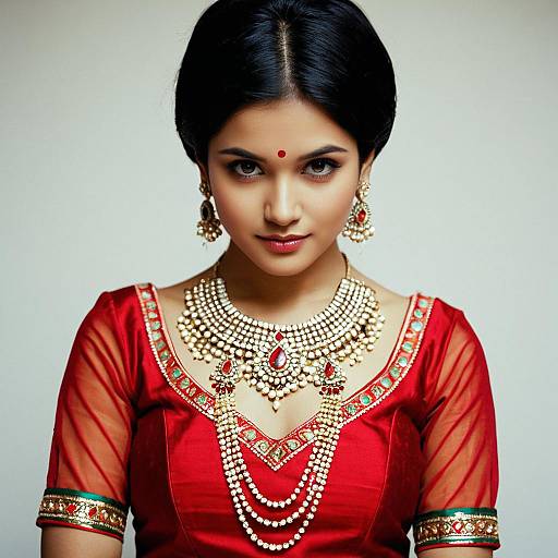 Young Indian Woman in Red Traditional Dress with Jewelry