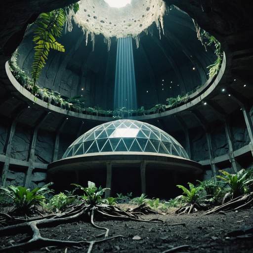 Underground Brutalist Dome with Jungle Plants