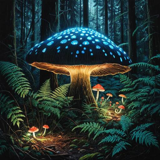 Giant Bioluminescent Mushroom in Forest