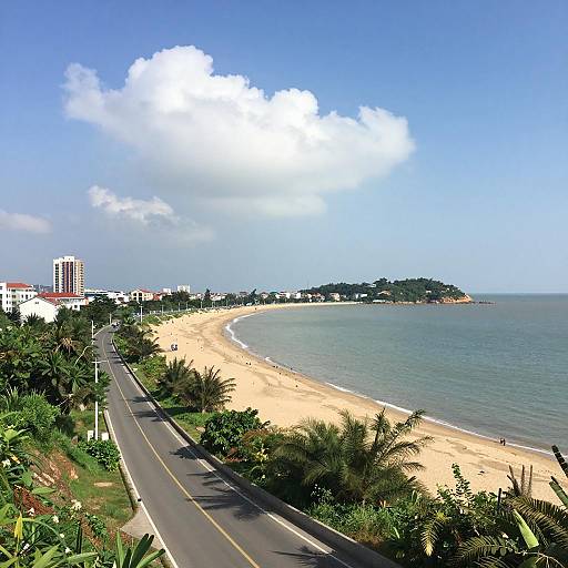 Coastal Road Along Sandy Beach