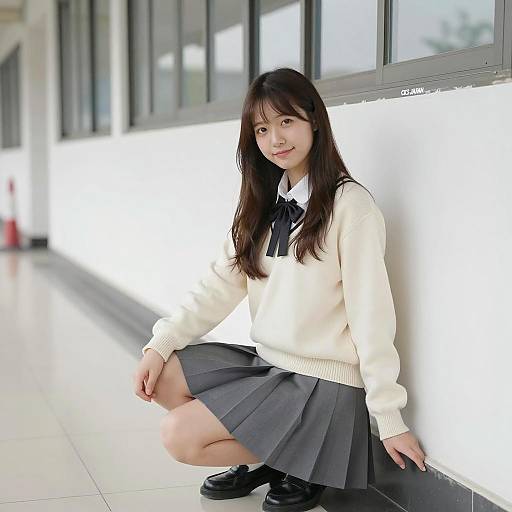 Stylish Asian Girl in a Bright Hallway