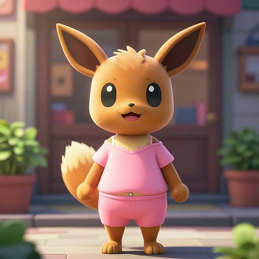 Anthro Eevee Cat in Cityscape Scene