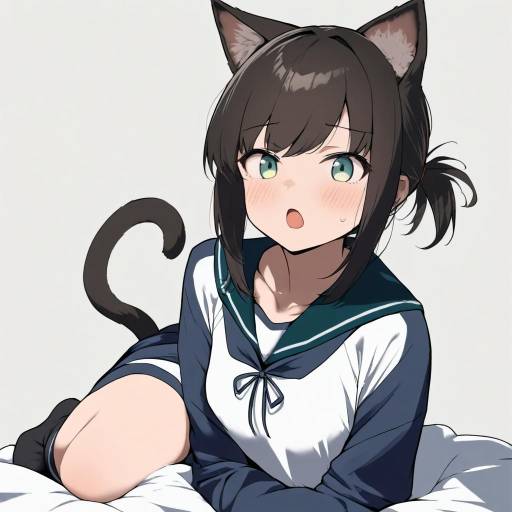 Cute Girl with Cat Ears and Tail