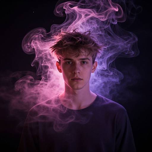 Young Man with Ethereal Cosmic Smoke