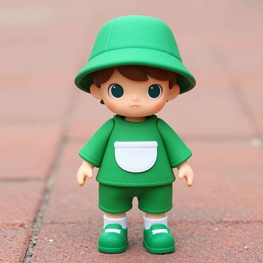 Green-Outfitted Doll on Brick Surface