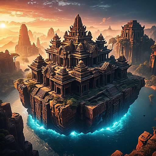 Mystical Floating Island with Ancient Temples