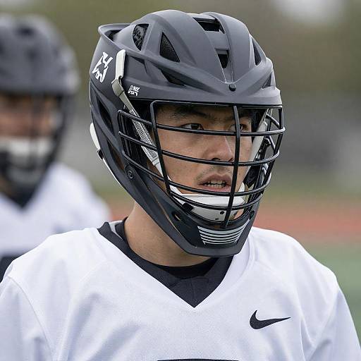 Intense Close-Up of a Lacrosse Player