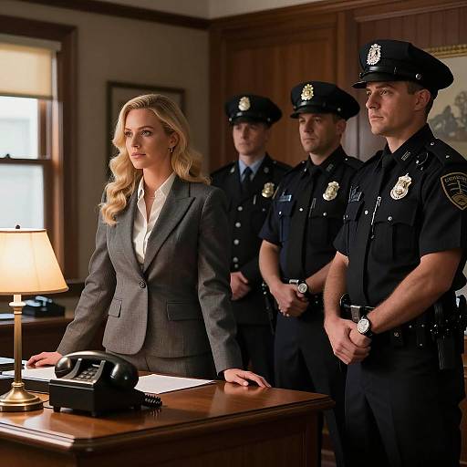 Blonde Woman in Office with Officers