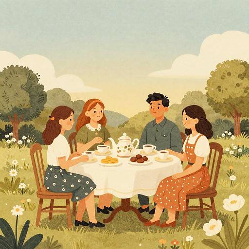 Retro Garden Tea Party Illustration