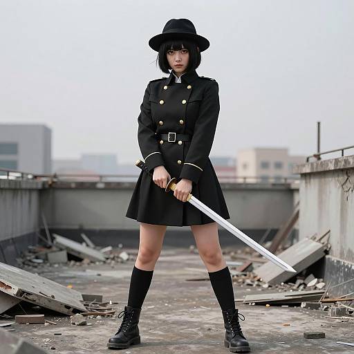 Intense Young Woman on Rooftop