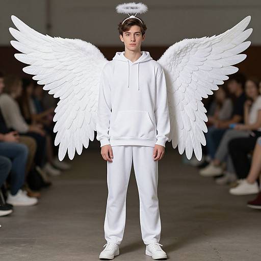Realistic Male Angel in Hoodie Costume