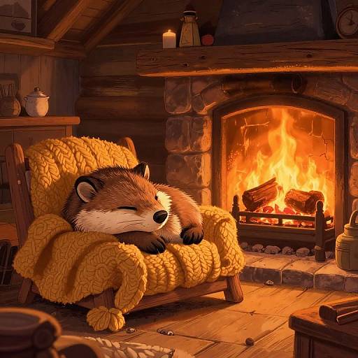 Cozy Nipper by Fireplace Illustration