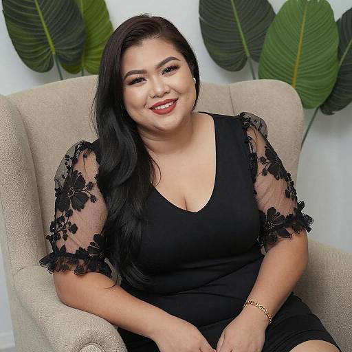 Plus-Sized Asian Woman in Elegant Dress