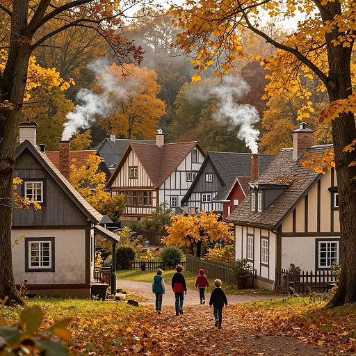 Quaint Autumn Village in Golden Light