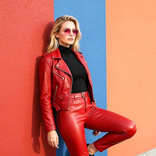 Stylish Blonde Woman Against Colorful Wall