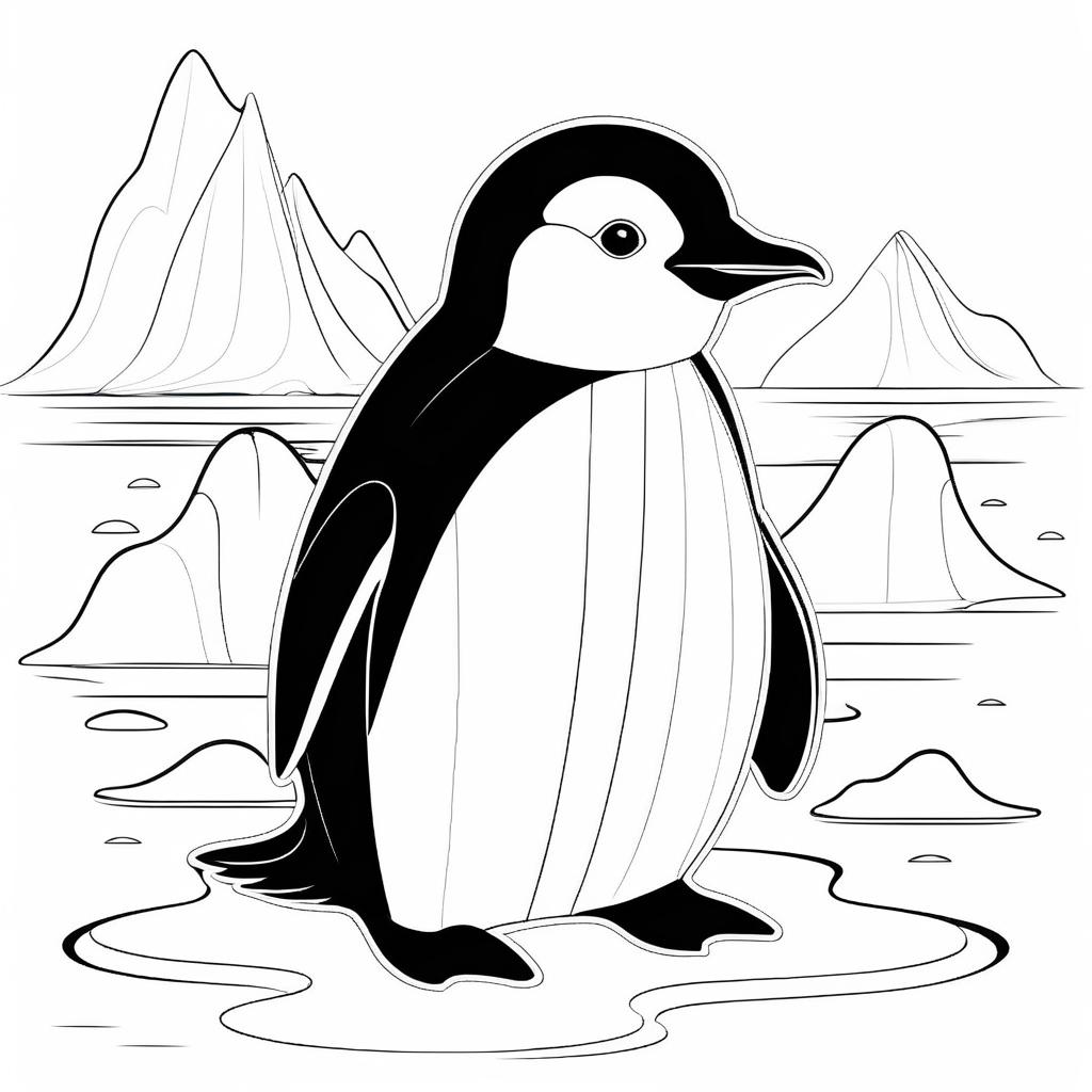 Kids Coloring Page: Penguin and Icebergs