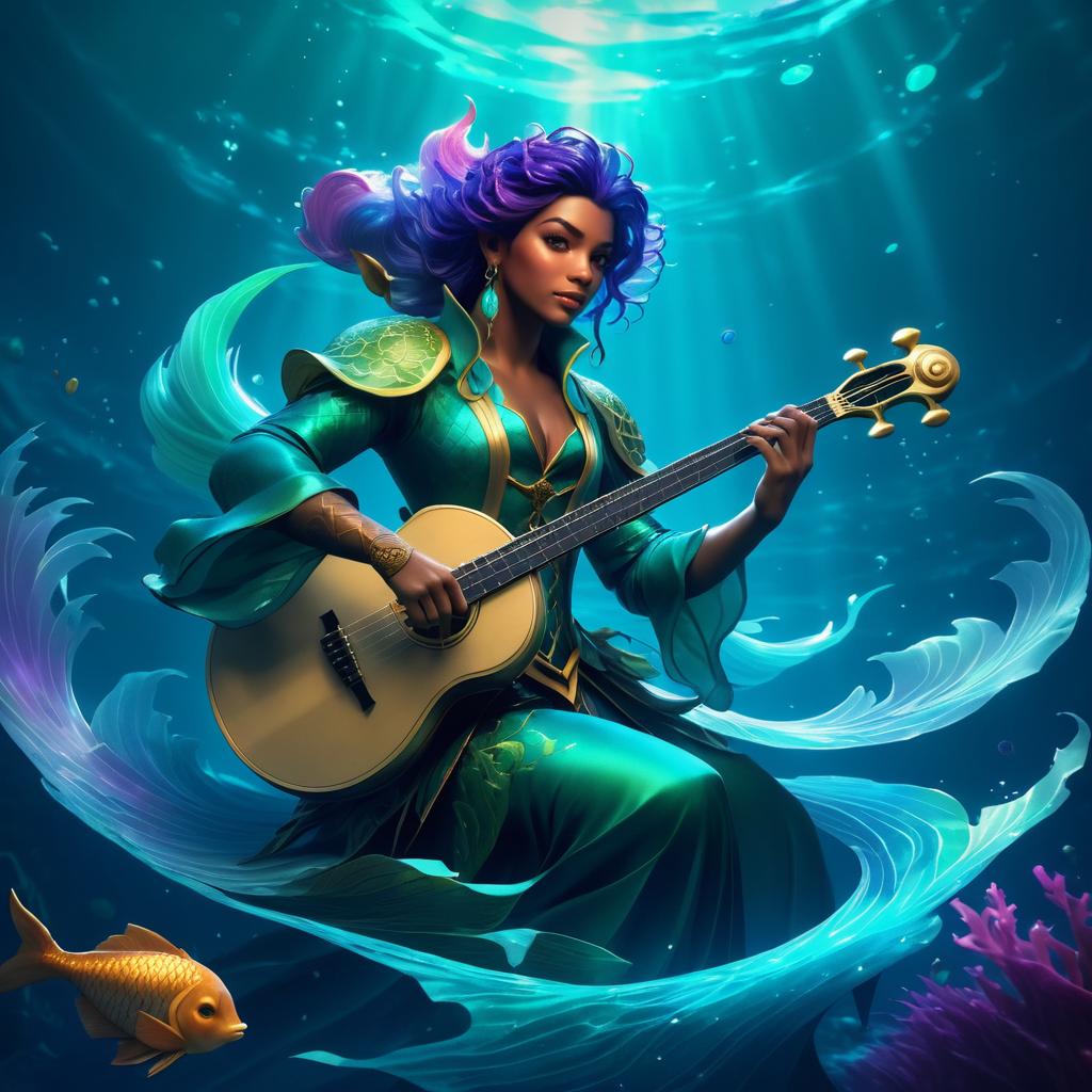 Cinematic Merfolk Bard in Ocean Fantasy