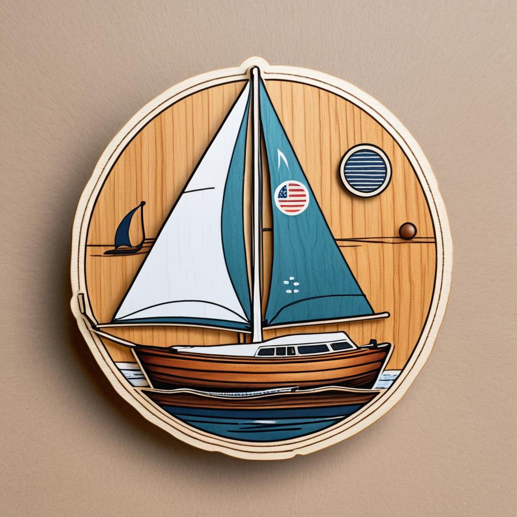 Quirky Wooden Sailboat Badge Design