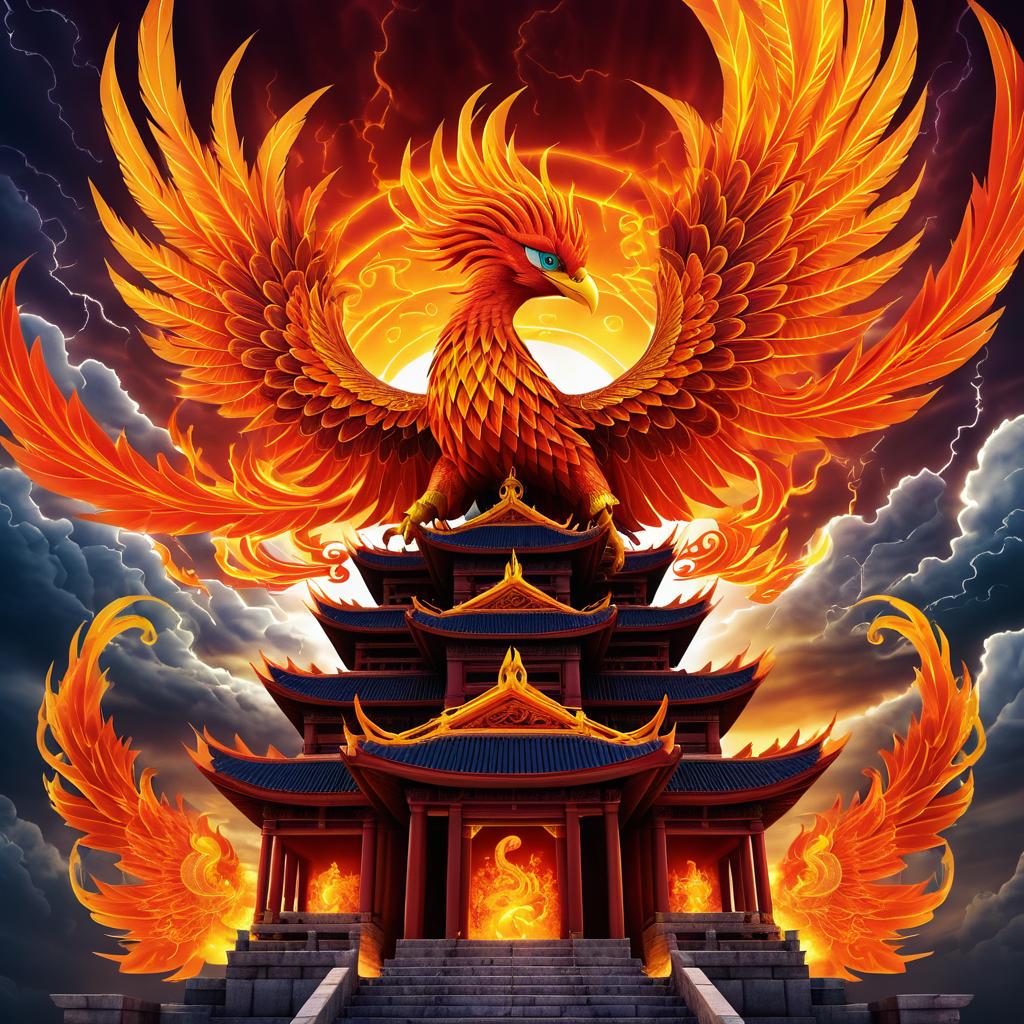 Epic Phoenix Temple Illustration Artwork