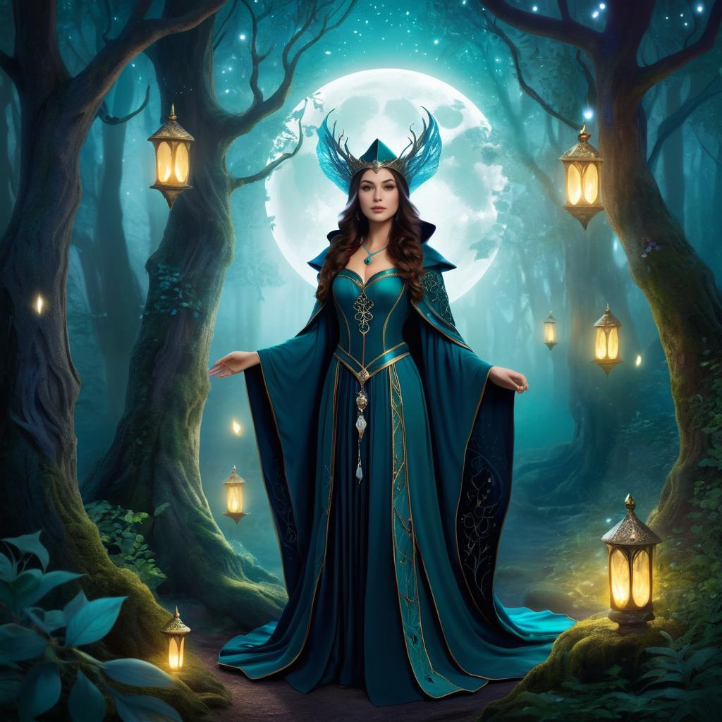 Enchanted Sorceress in Moonlit Forest