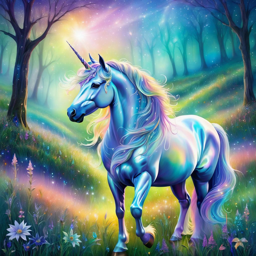 Whimsical Fantasy Unicorn in Lush Meadow