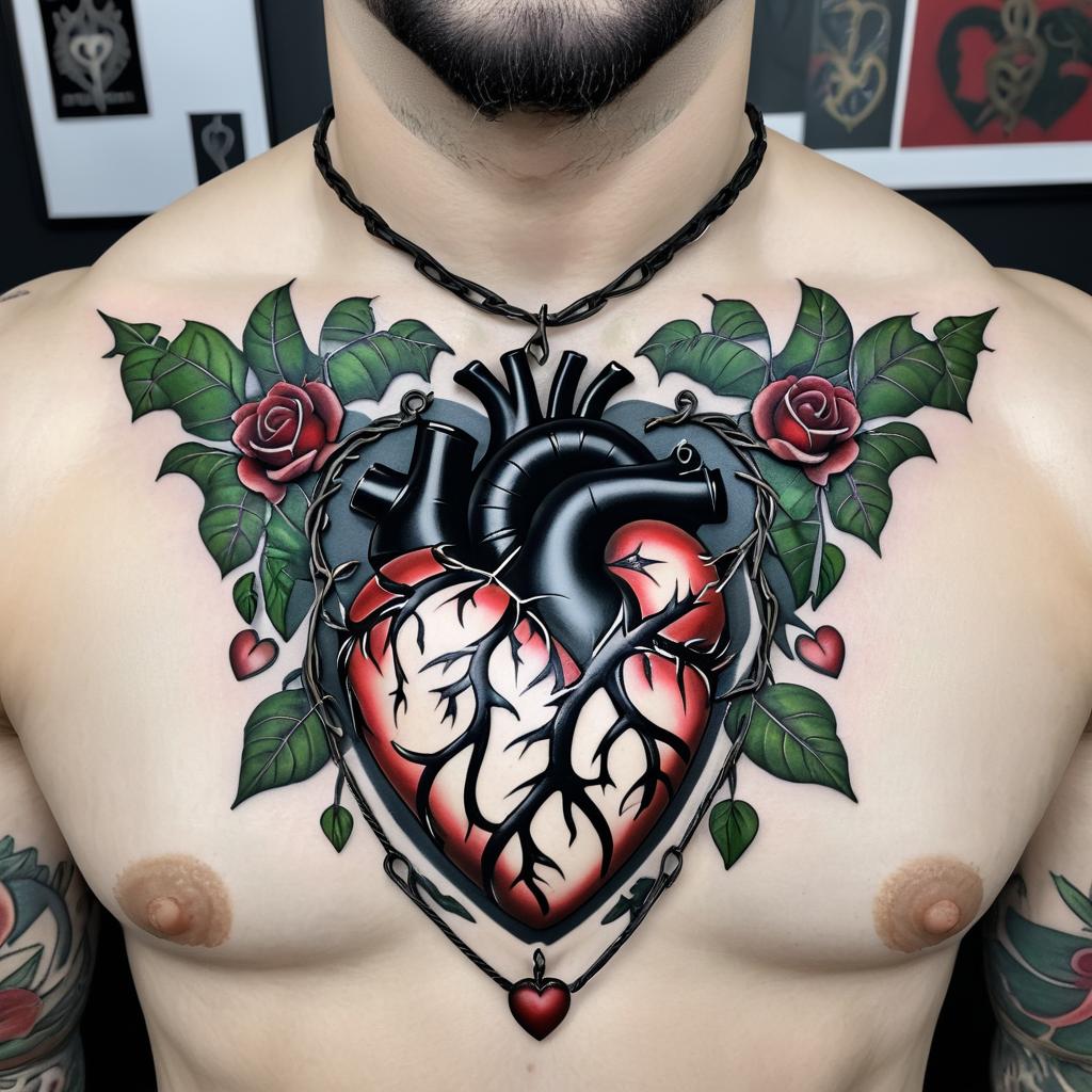 Anatomical Heart Tattoo with Vines