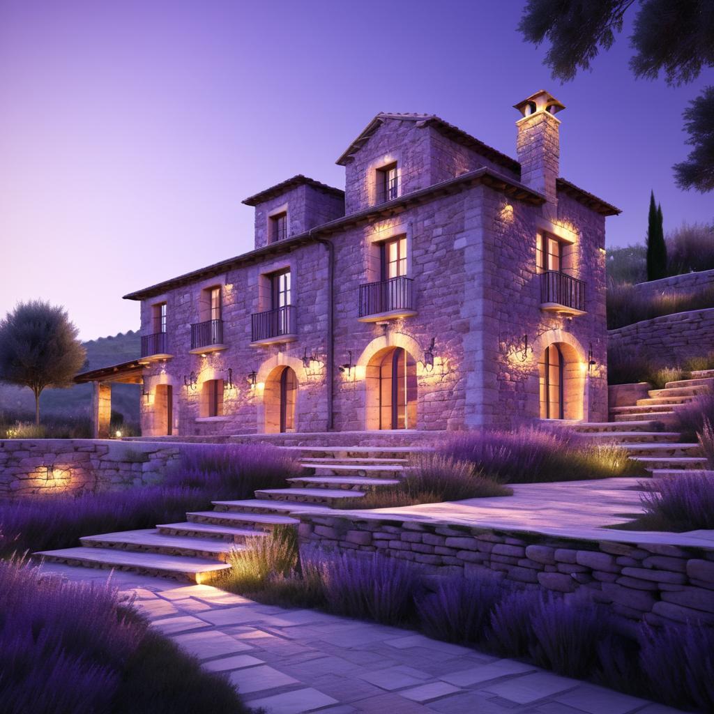 Cinematic Rustic Villa with Purple Glow