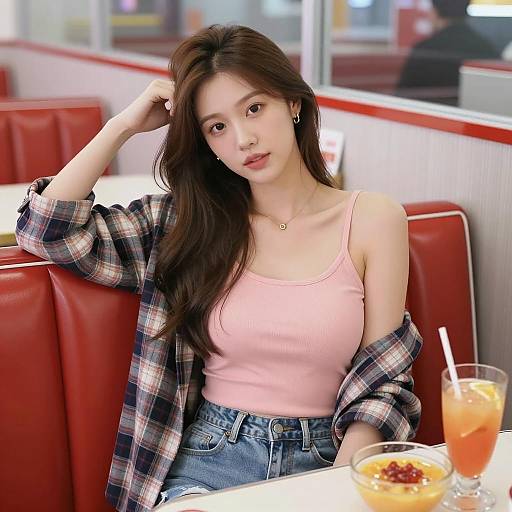 Charming Diner Scene with Asian Woman