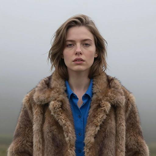 Elegant Woman in Foggy Winter Scene