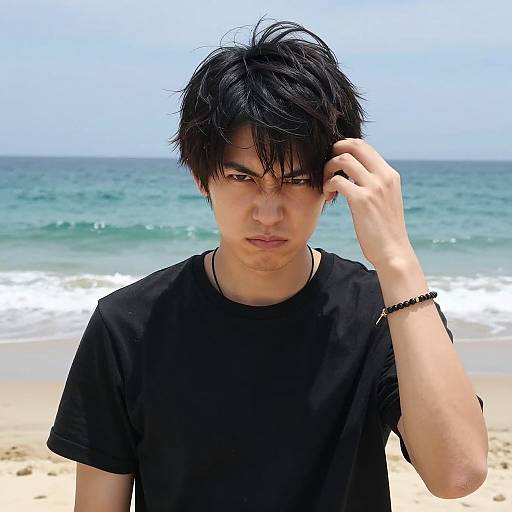 Photorealistic Male Anime Beach Portrait