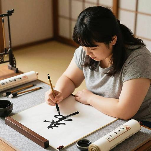 Peaceful Calligraphy Practice Indoors