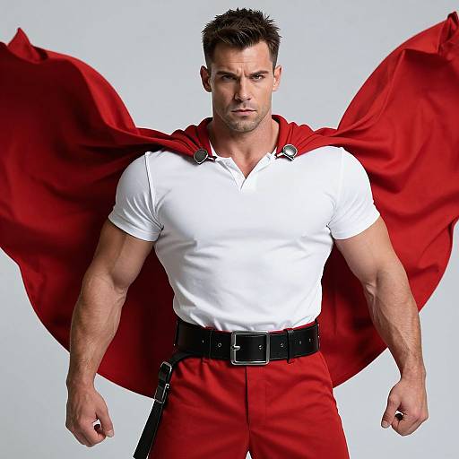 Heroic Muscular Man in Red Costume