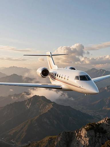 Golden-Hour Business Jet Over Mountains