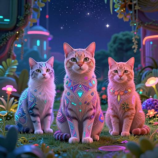 Surreal Cyberpunk Cats in Neon Garden