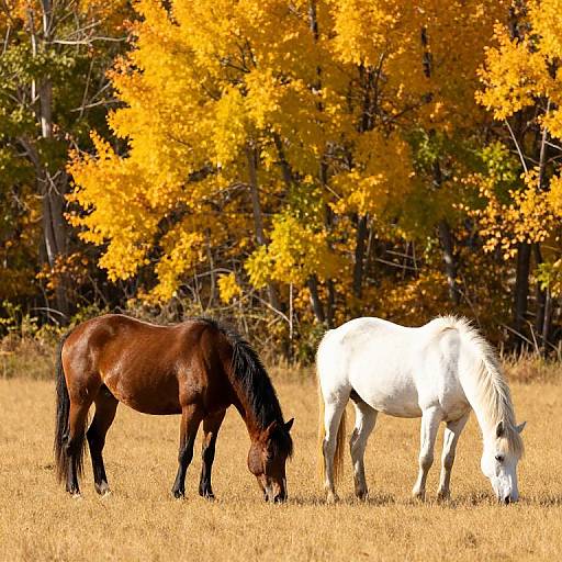 Horses Grazing in Autumn Field