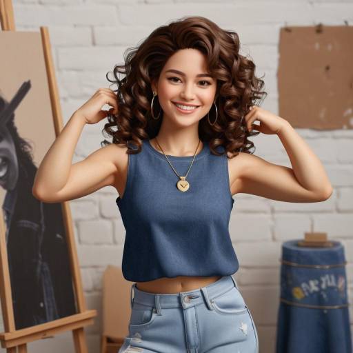 Smiling woman with curly hair in casual outfit