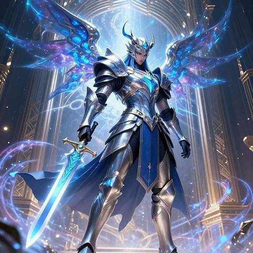 Cerubim Warrior in Ornate Silver and Sapphire Armor