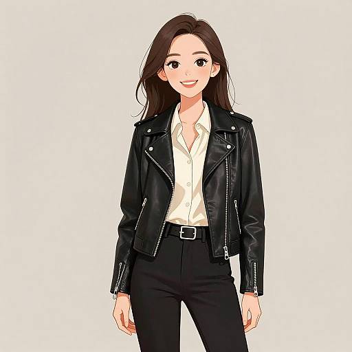 Chic Woman in Black Leather Jacket