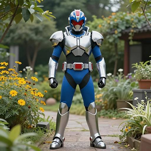 Male Superhero in Blue and Silver Armor