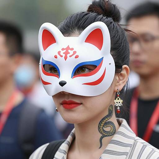 Mystical Asian Woman in Fox Mask