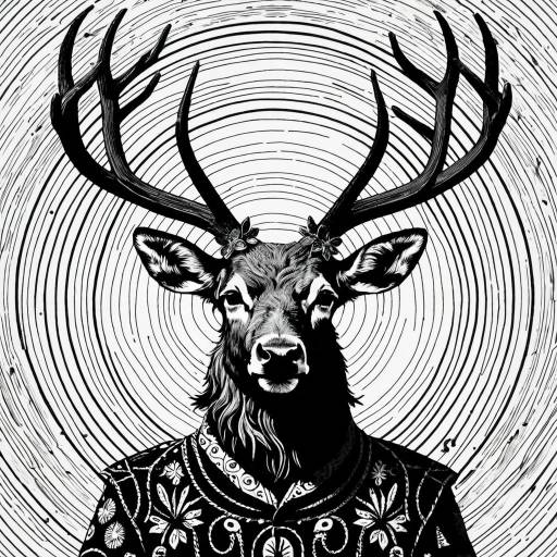 Ornate Anthropomorphic Deer Illustration