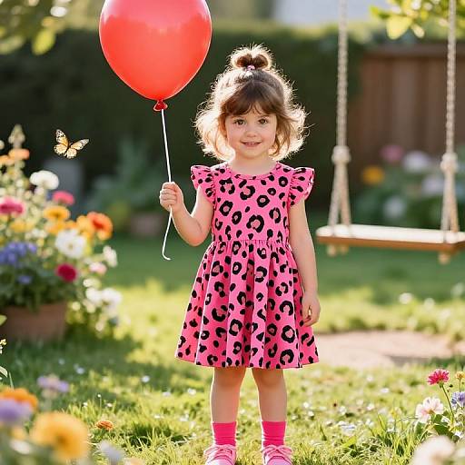 Playful Girl in Pink Leopard Dress