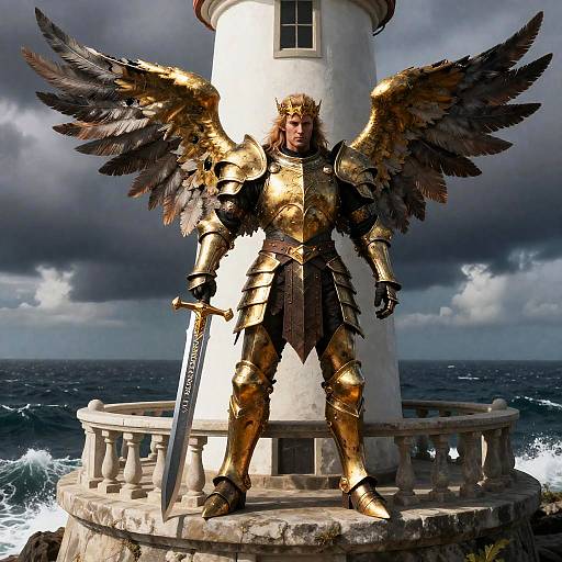 Fallen Angel Paladin in Gilded Armor at Lighthouse