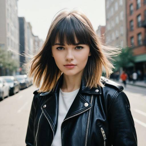 Fashion Model with Bangs in Leather Jacket