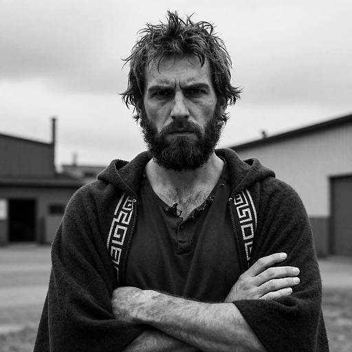 Rugged Bearded Man in Urban Landscape