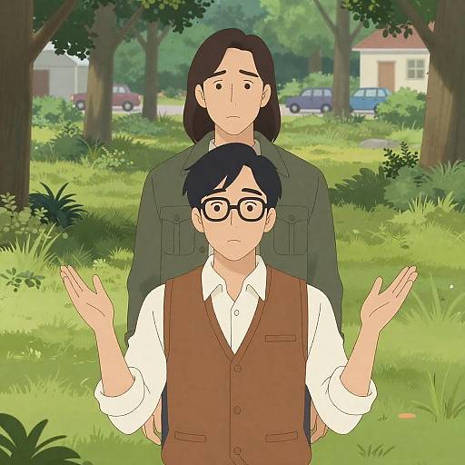 Two Men in Grassy Wooded Area