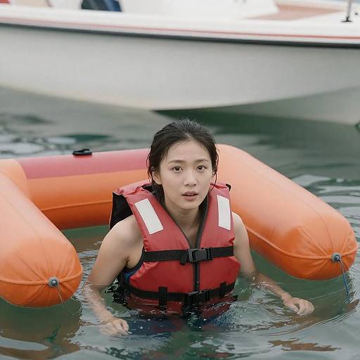 Woman in Red Life Jacket Floating